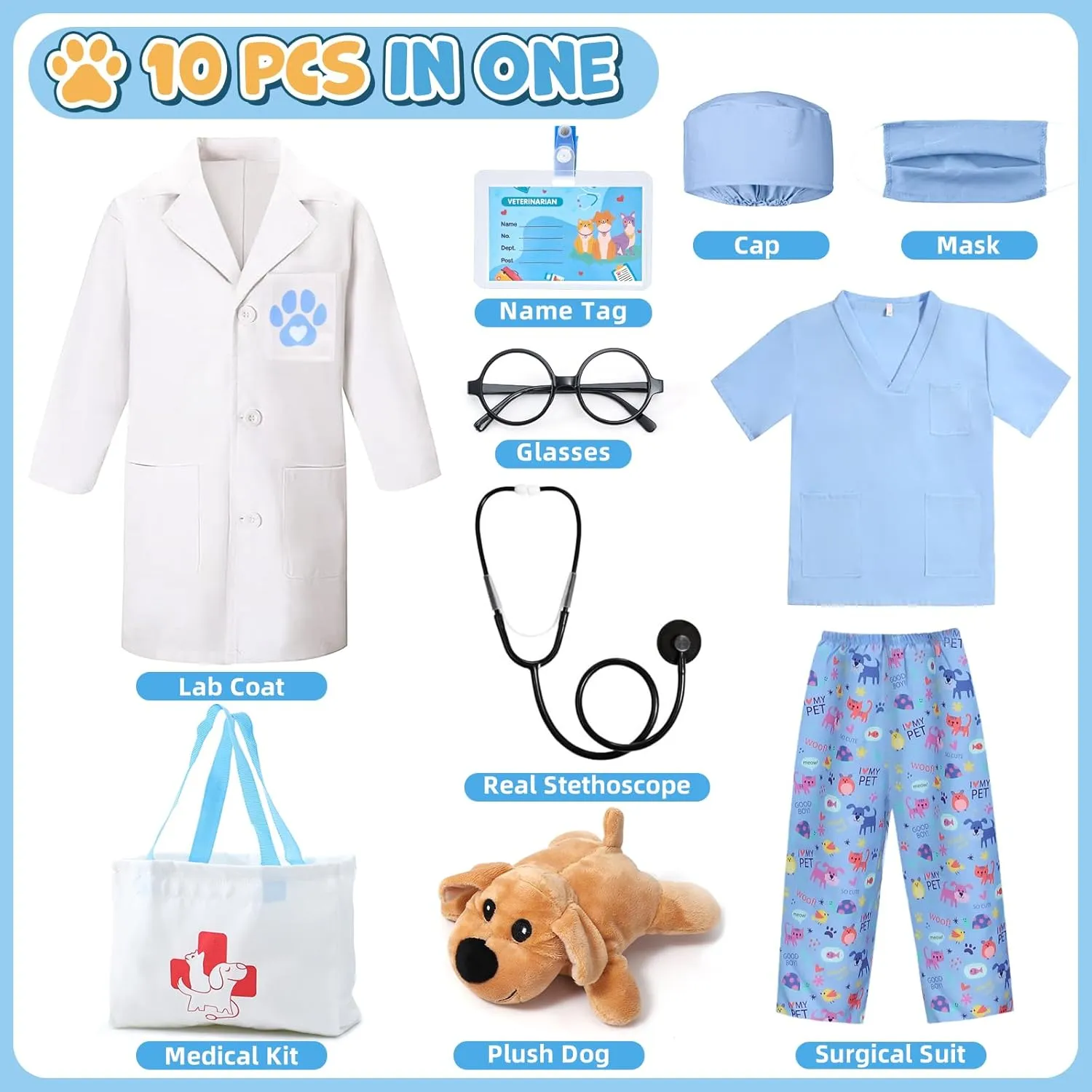 Career Day G.C Kids Veterinarian Costume Toddler Doctor Kit Scrubs Doctor Vet Costume stele fellowship discharge Play Set Boys Girls Halloween Dress Up 