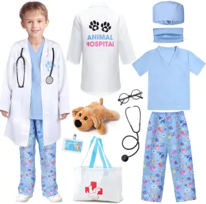 Career Day G.C Kids Veterinarian Costume Toddler Doctor Kit Scrubs Doctor Vet Costume stele fellowship discharge Play Set Boys Girls Halloween Dress Up 