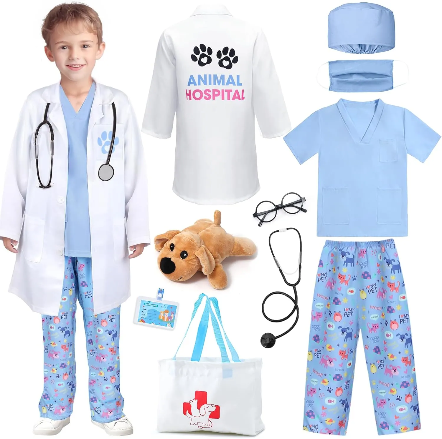 Career Day G.C Kids Veterinarian Costume Toddler Doctor Kit Scrubs Doctor Vet Costume stele fellowship discharge Play Set Boys Girls Halloween Dress Up 