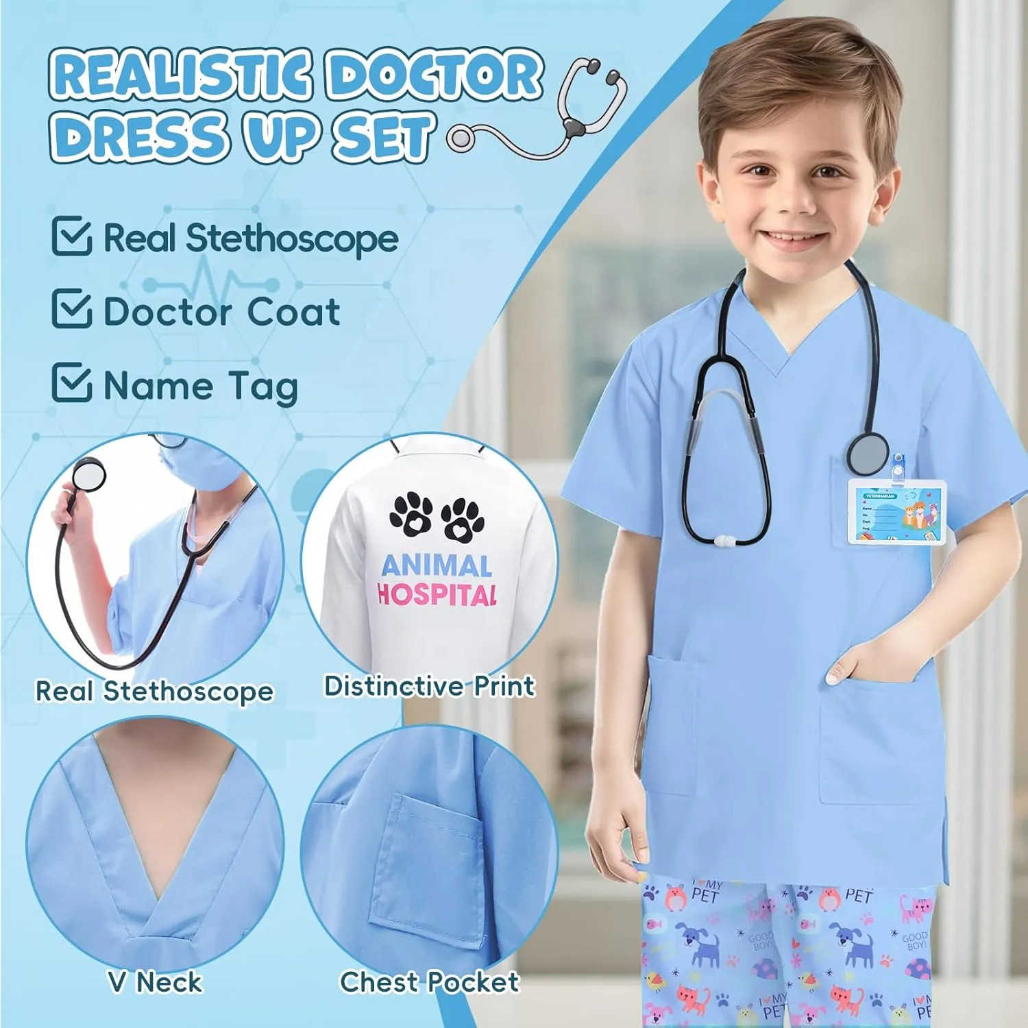 Career Day G.C Kids Veterinarian Costume Toddler Doctor Kit Scrubs Doctor Vet Costume stele fellowship discharge Play Set Boys Girls Halloween Dress Up 