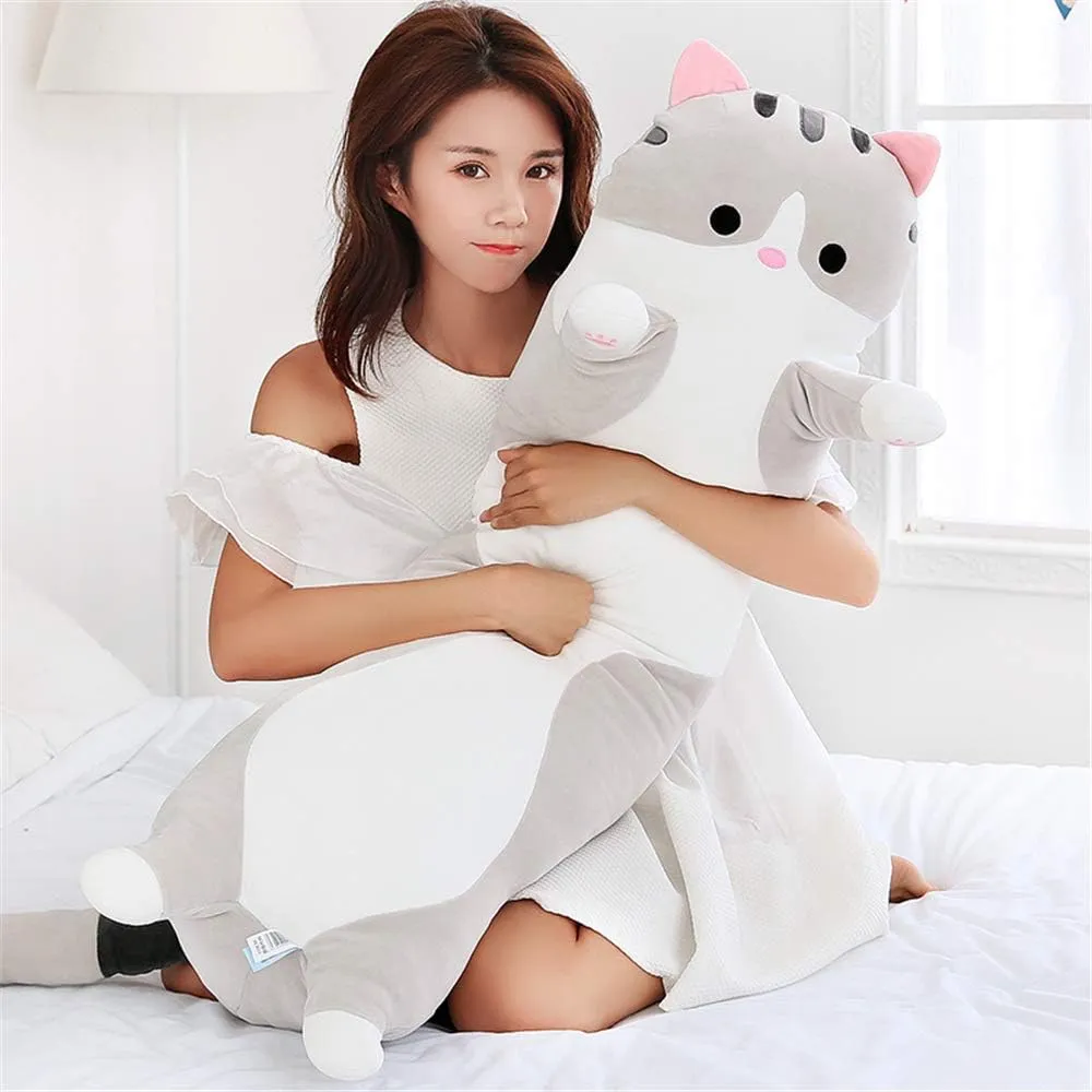 Cat Doll Cute Cartoon scramble Soft Stuffed Kitten Long Throw Sleeping Pillow Toy Gift for Kids Girlfriend Multiple Size (Grey,90cm/35.4in) Lovely Plush 