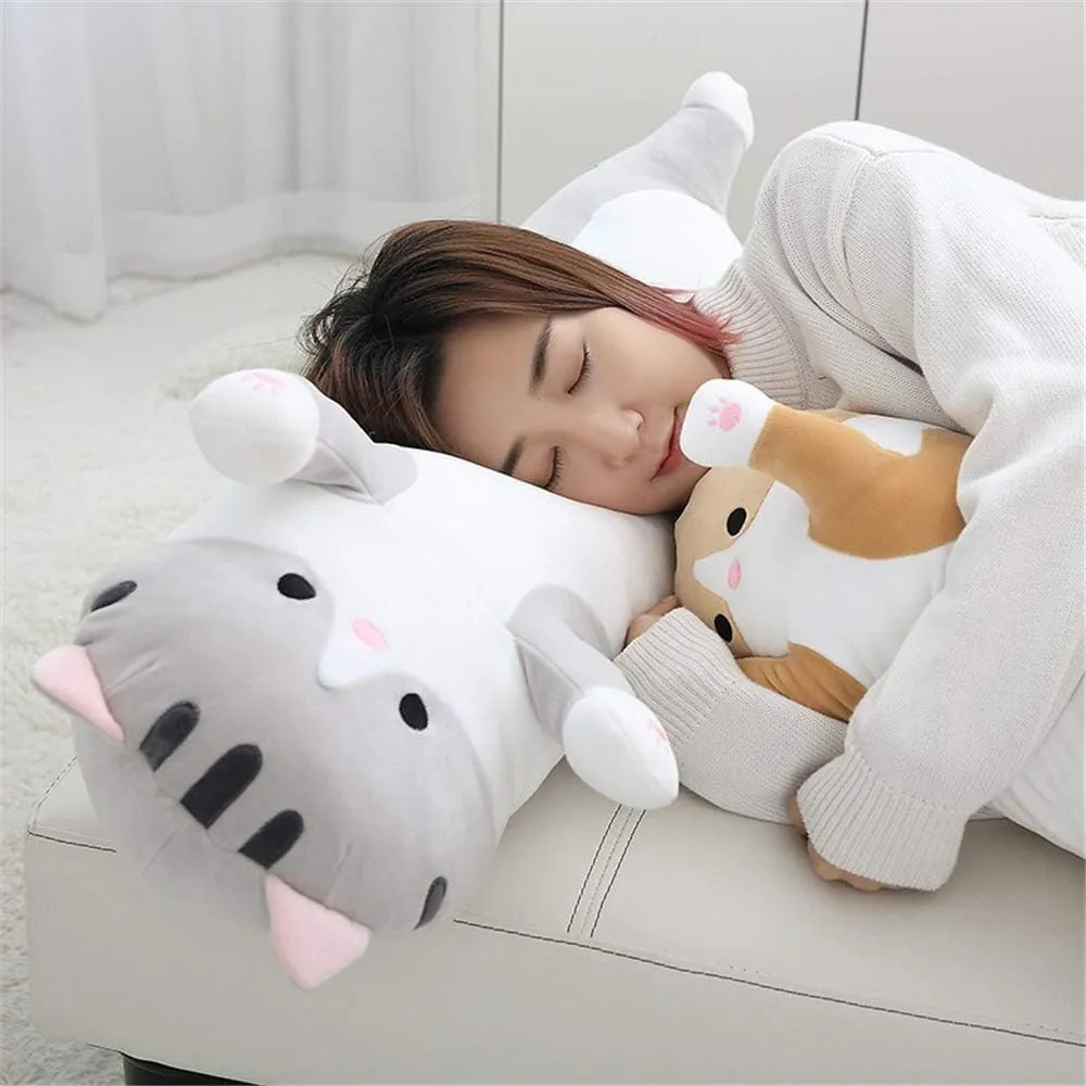 Cat Doll Cute Cartoon scramble Soft Stuffed Kitten Long Throw Sleeping Pillow Toy Gift for Kids Girlfriend Multiple Size (Grey,90cm/35.4in) Lovely Plush 