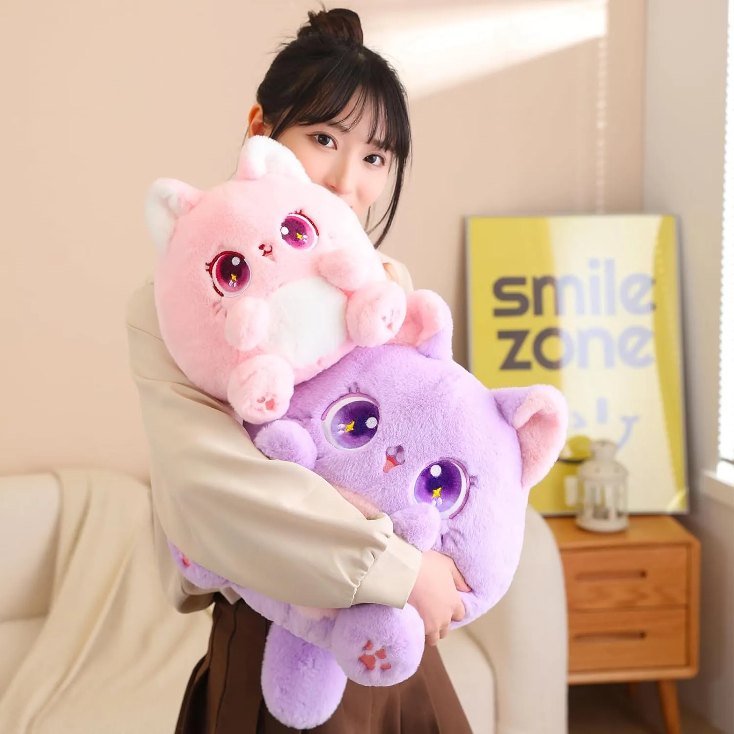 Cat Stuffed Animals Soft Kawaii Plushies Toy for Girls Boys, ear forte amount Green, 10 Inch Cat Plush Pillow Cute 