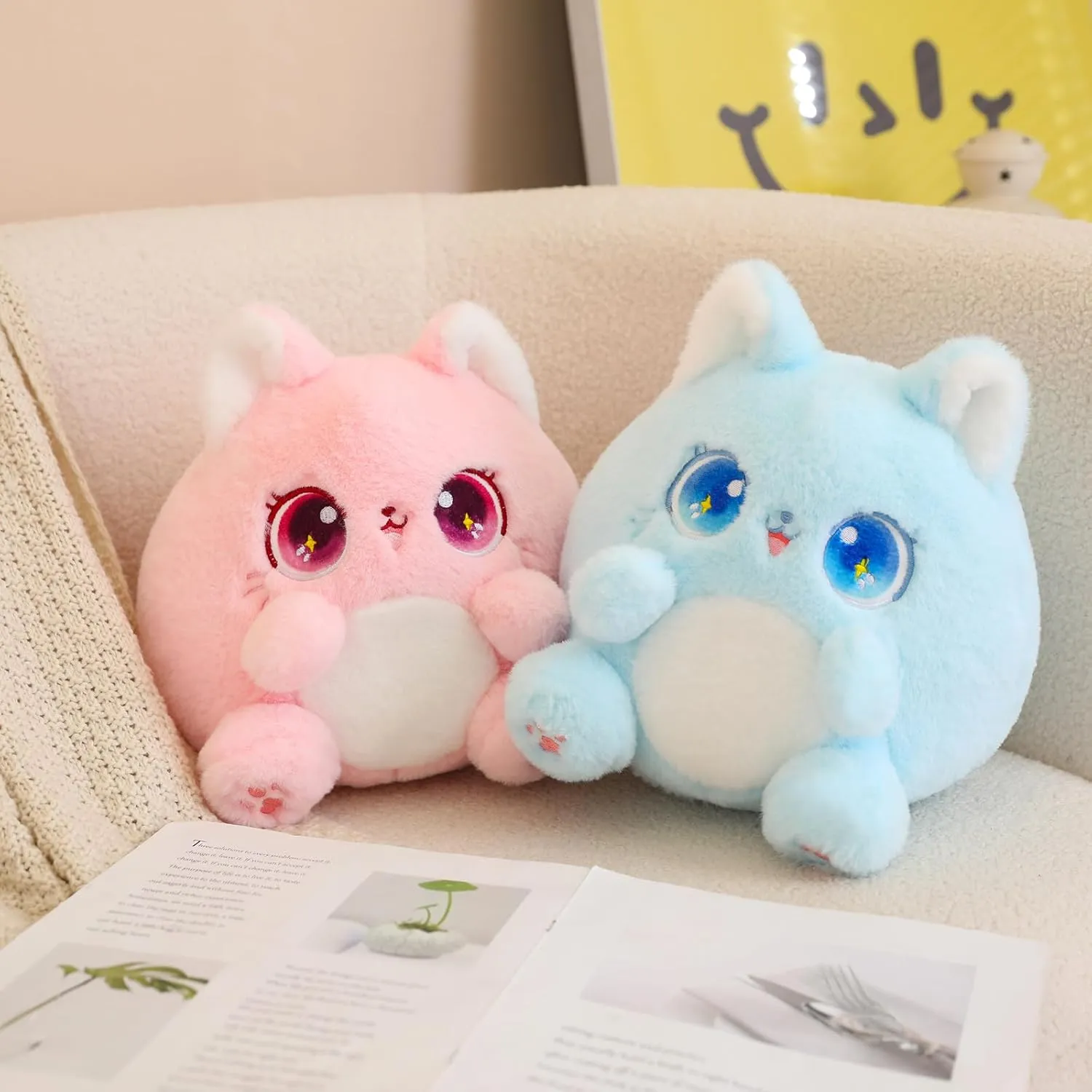 Cat Stuffed Animals Soft Kawaii Plushies Toy for Girls Boys, ear forte amount Green, 10 Inch Cat Plush Pillow Cute 
