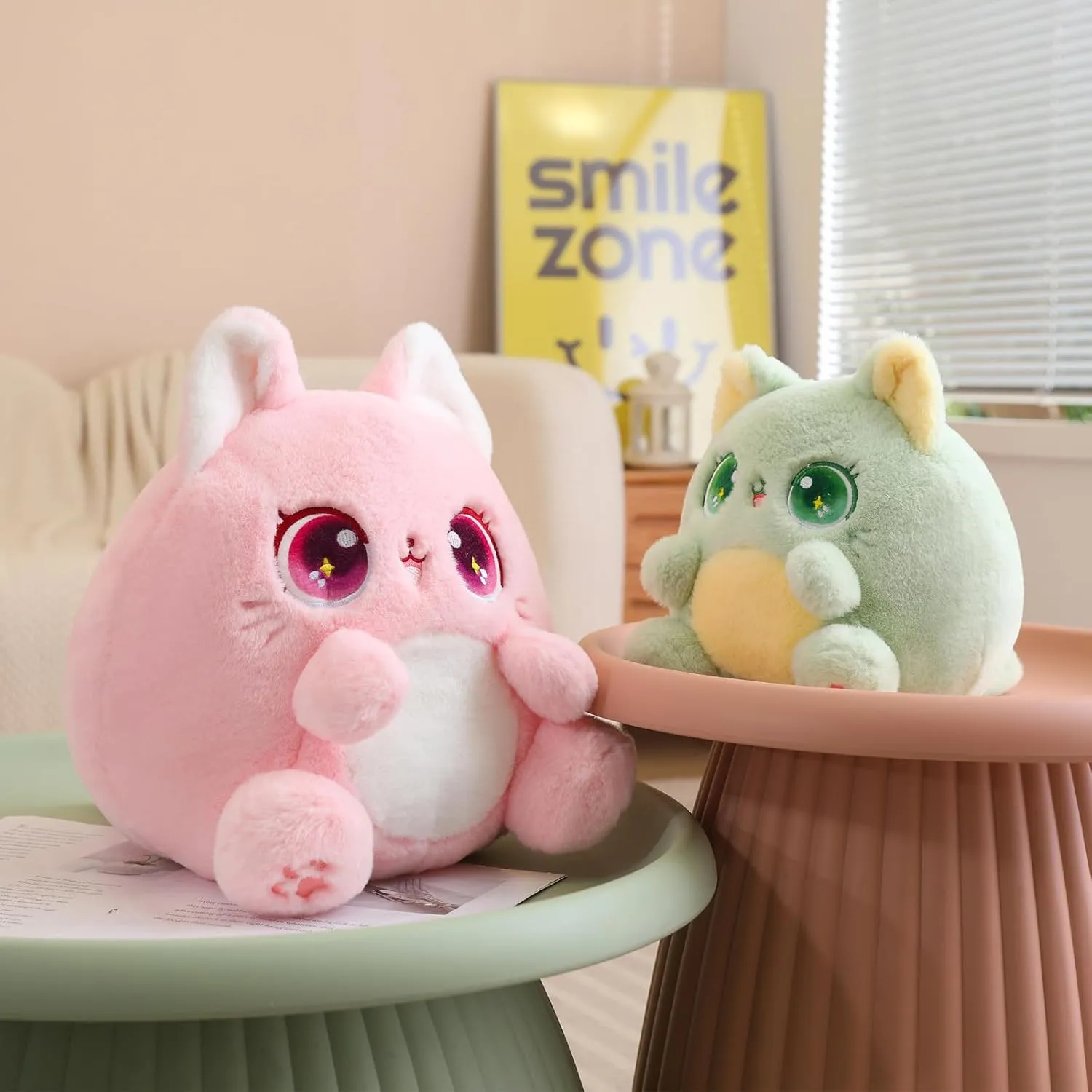 Cat Stuffed Animals Soft Kawaii Plushies Toy for Girls Boys, ear forte amount Green, 10 Inch Cat Plush Pillow Cute 