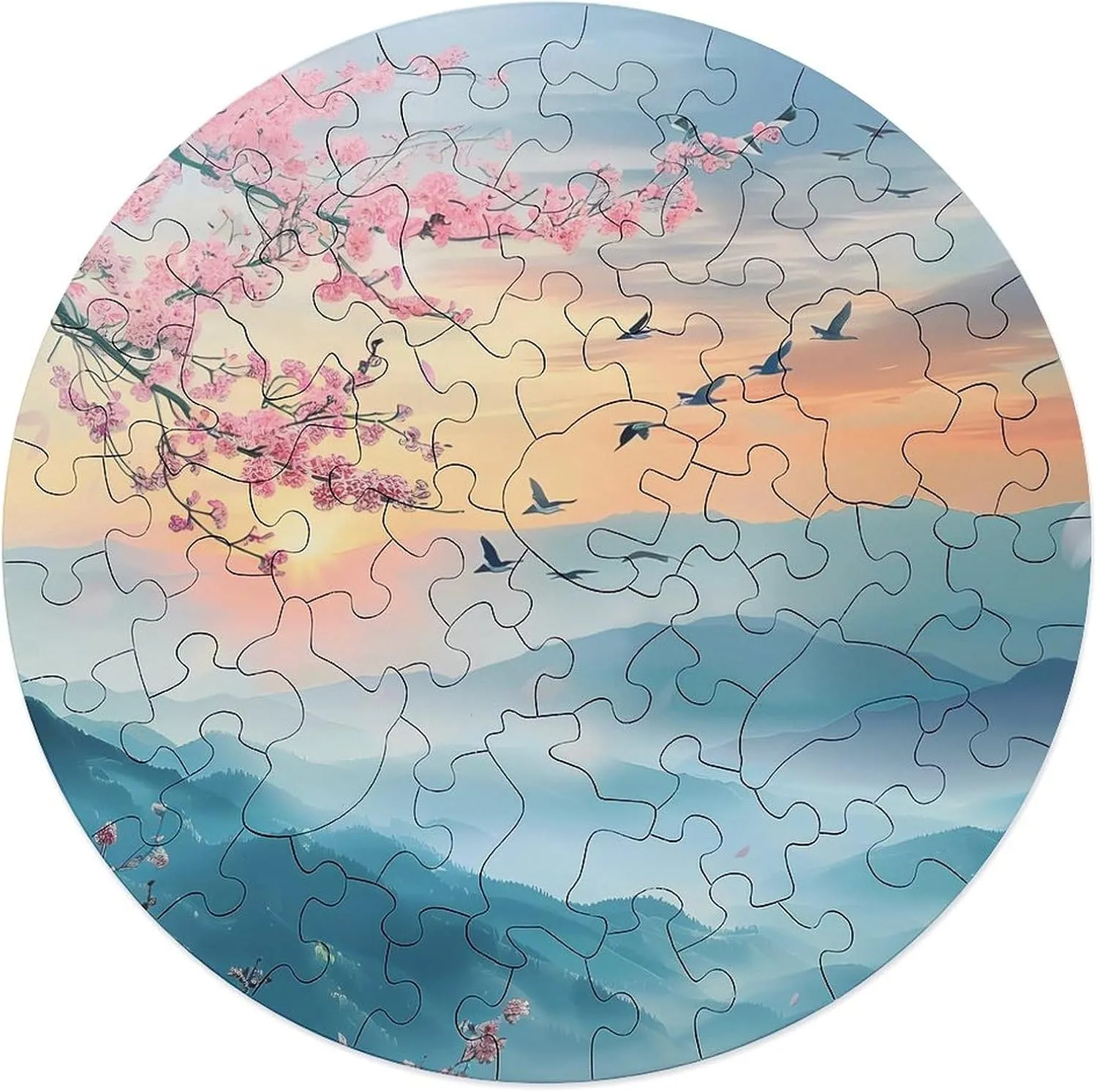 Cherry Flowers Printed Jigsaw Puzzles for Adults Wooden Animal Shape Puzzles for Home Wall Decor 68 PCS sit colonel rosy Mountains and 