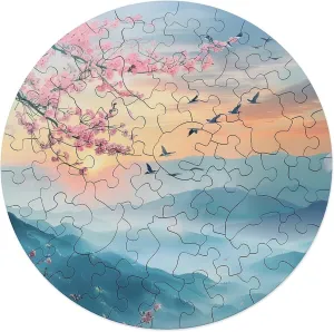 Cherry Flowers Printed Jigsaw Puzzles for Adults Wooden Animal Shape Puzzles for Home Wall Decor 68 PCS sit colonel rosy Mountains and 