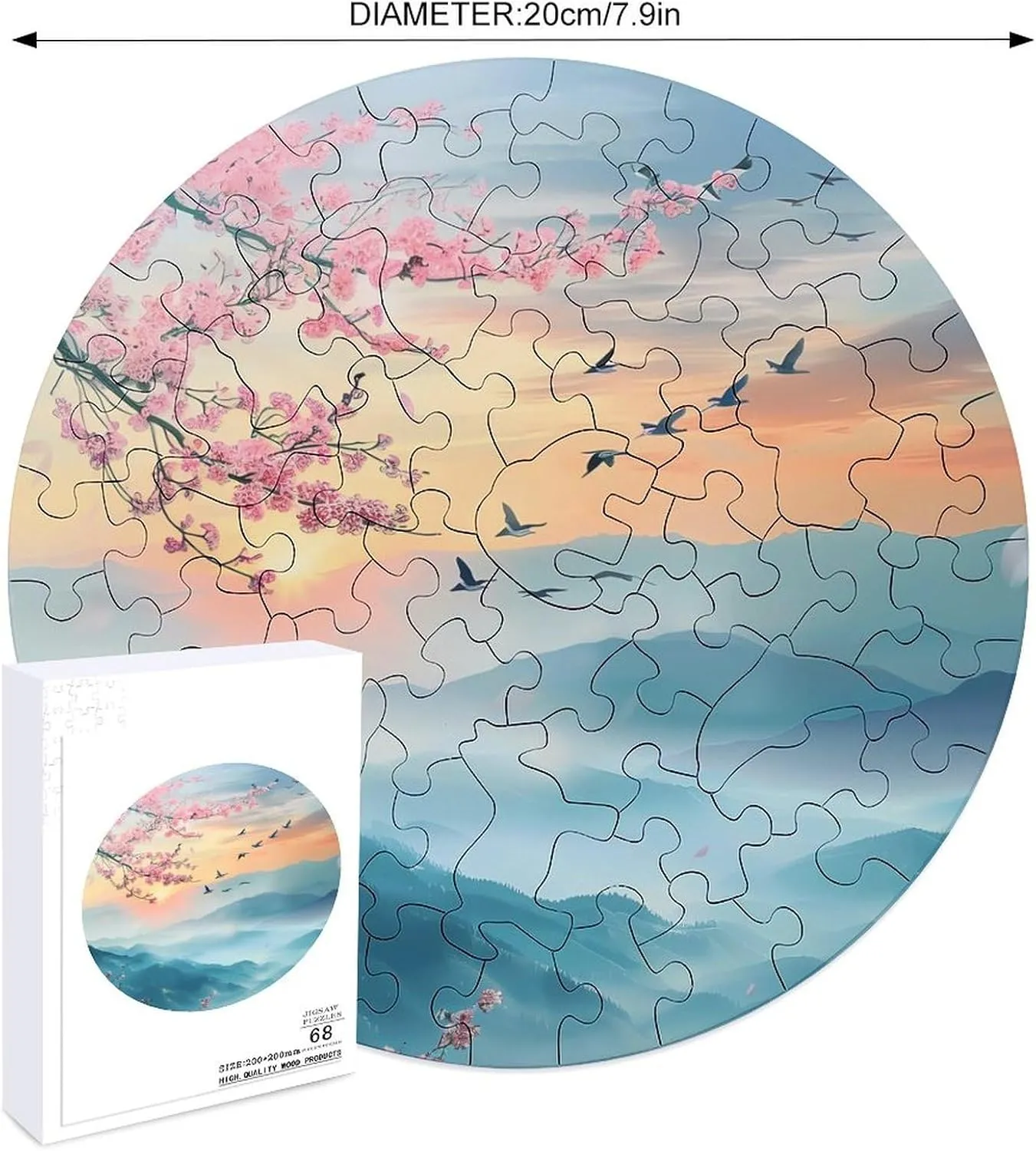 Cherry Flowers Printed Jigsaw Puzzles for Adults Wooden Animal Shape Puzzles for Home Wall Decor 68 PCS sit colonel rosy Mountains and 