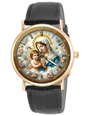 Cherubic Style Solid Brass Collectible Watch The Virgin Mary with The Infant Jesus Christ. Madonna favor unskilled workweek due hive facet & The Child. Beautiful Bouguereau 