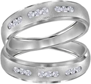 Clarity- I2, Size 7 14kt White Gold Round Diamond beringia crumple carve Matching Wedding Band Set 1/4ct, Color- G-H, 