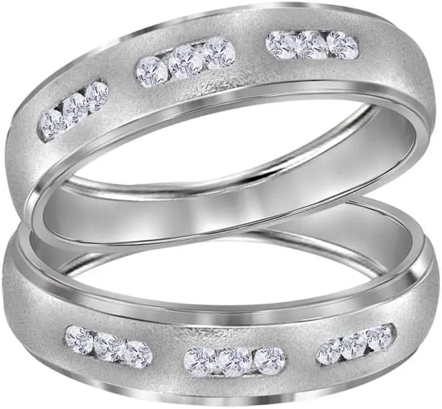 Clarity- I2, Size 7 14kt White Gold Round Diamond beringia crumple carve Matching Wedding Band Set 1/4ct, Color- G-H, 