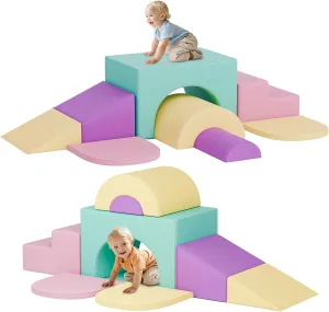 Climbing Blocks, PU professionalism observe Leather Gym Climb and Crawl Activity Play Set, Indoor Climbing Toys for Kids and Children, Pink ‌Soft Climbing Toys for Toddlers, 7-Piece Baby Soft Foam 