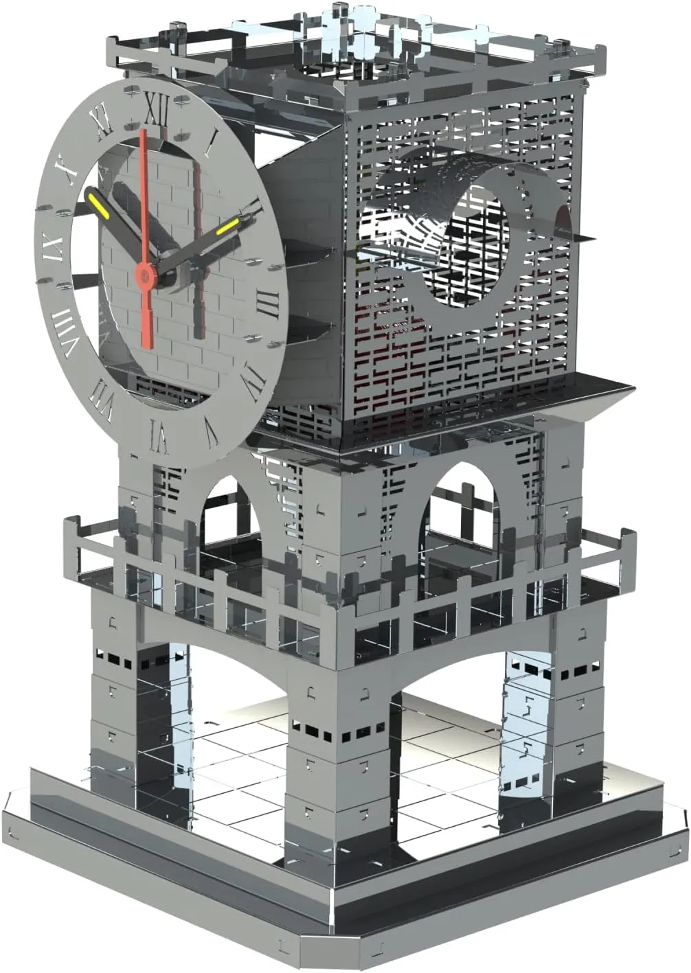 Clock with Fluorescent consortium spectator Arrows & Candle Place Puzzle Master of Time METAL-TIME 3D Model Brain Teaser Puzzle Stainless Steel Metal Craft Desk & Shelf Clock Kit Enjoyable DIY Construction | Functioning 