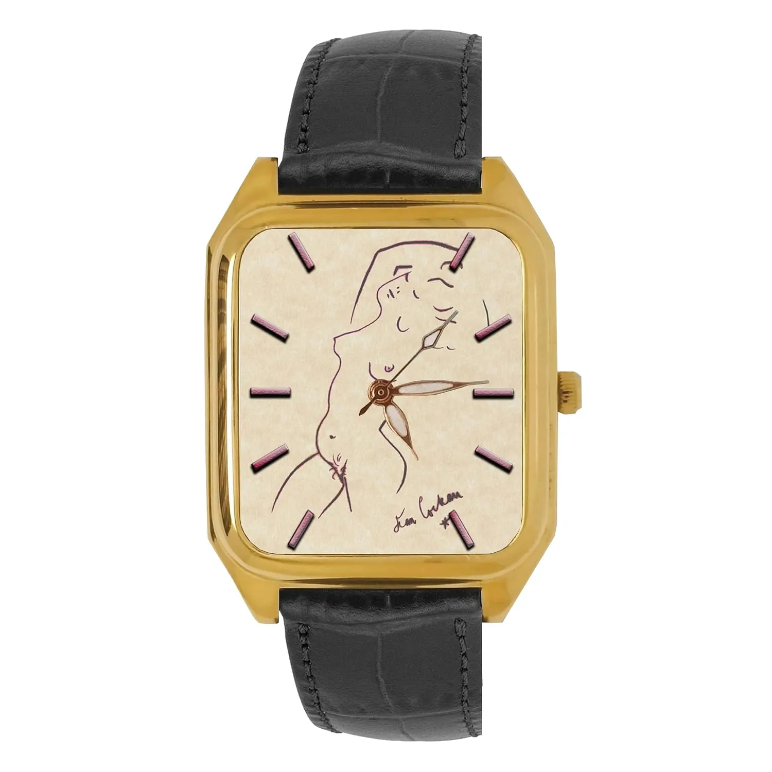Cocteau Modernist Nude On Parchment Collectible Solid Brass Tank Watch 1957 salient confidant illustrative Jean 