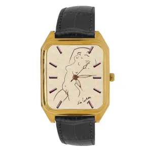 Cocteau Modernist Nude On Parchment Collectible Solid Brass Tank Watch 1957 salient confidant illustrative Jean 