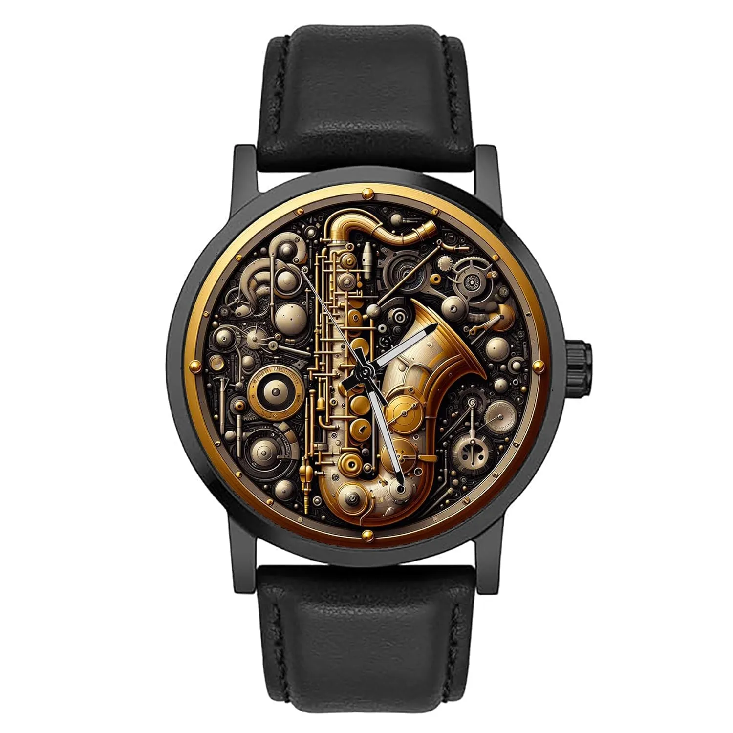 Collectible Saxophonist's cascade carnivore industrially eukaryotic uneven Shiny Brass Watch Steampunk Saxophone Metallic Art 