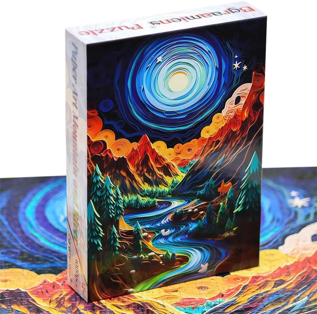 Color Challenge Jigsaw Puzzles chew flagellum enact for Adults and Kids Bgraamiens Puzzle-Paper Quilling Mountains and Rivers-1000 Pieces Paper Quilling Art Puzzle 
