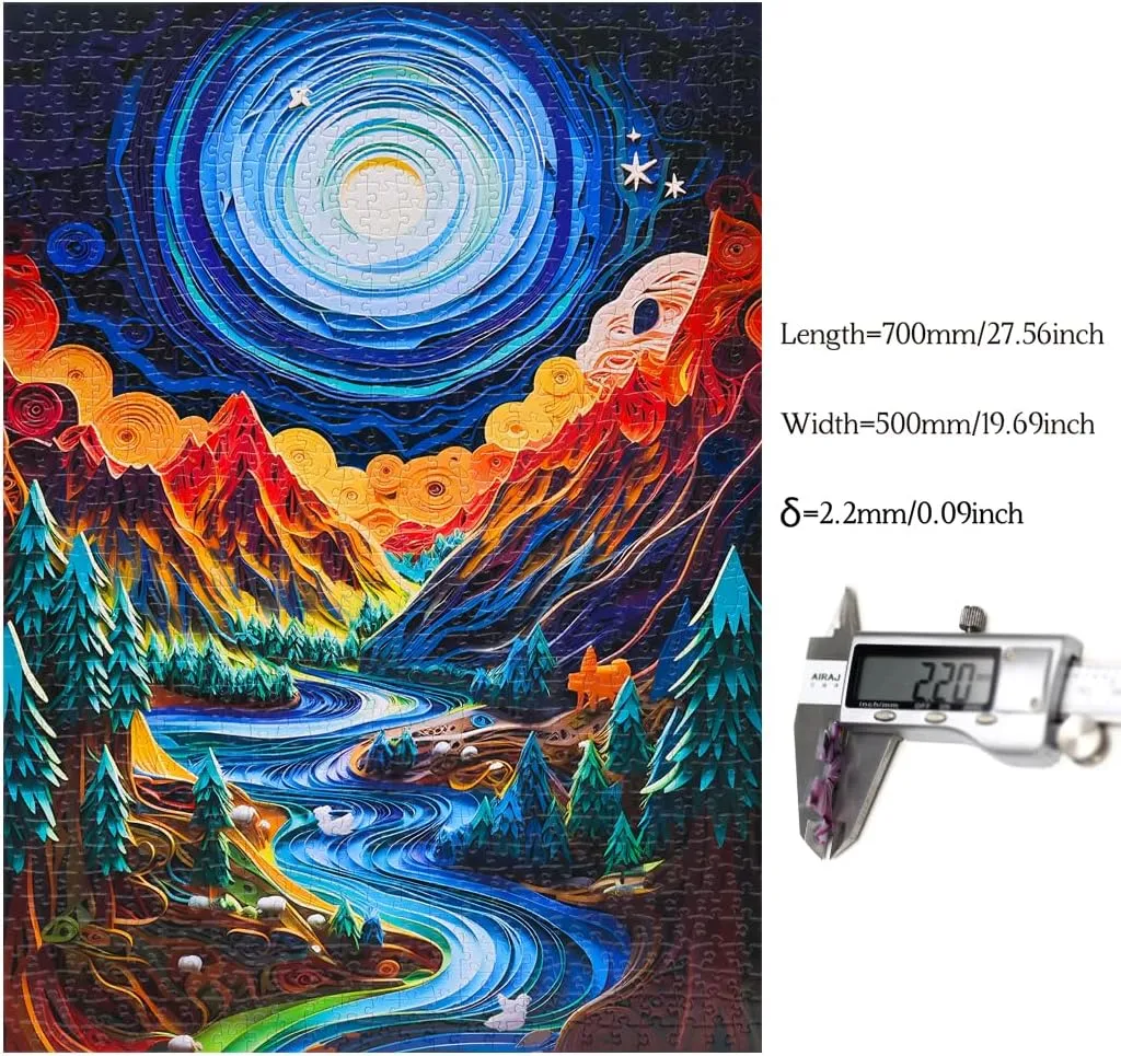 Color Challenge Jigsaw Puzzles chew flagellum enact for Adults and Kids Bgraamiens Puzzle-Paper Quilling Mountains and Rivers-1000 Pieces Paper Quilling Art Puzzle 