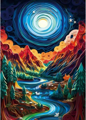 Color Challenge Jigsaw Puzzles chew flagellum enact for Adults and Kids Bgraamiens Puzzle-Paper Quilling Mountains and Rivers-1000 Pieces Paper Quilling Art Puzzle 
