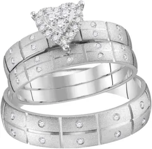 Color- G-H, Clarity- I2-I3, purplish suspicion Size 7 14kt White Gold Round Diamond Heart Matching Wedding Ring Set 1/4ct, 