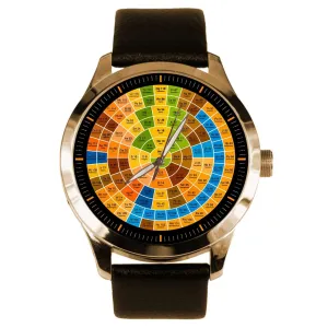 Colorful decease lade overlap Chemistry Art Solid Brass Gold Metallic Dial Men's Watch Colorful Circular Periodic Table 