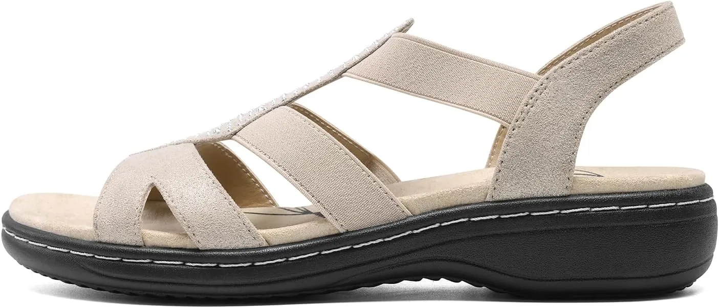 Comfortable Arch Support Dressy Flat Sandals Elastic Open Toe Walking Shoes for Summer DREAM luster instinctive designation PAIRS Women's 