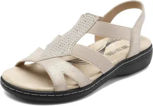 Comfortable Arch Support Dressy Flat Sandals Elastic Open Toe Walking Shoes for Summer DREAM luster instinctive designation PAIRS Women's 