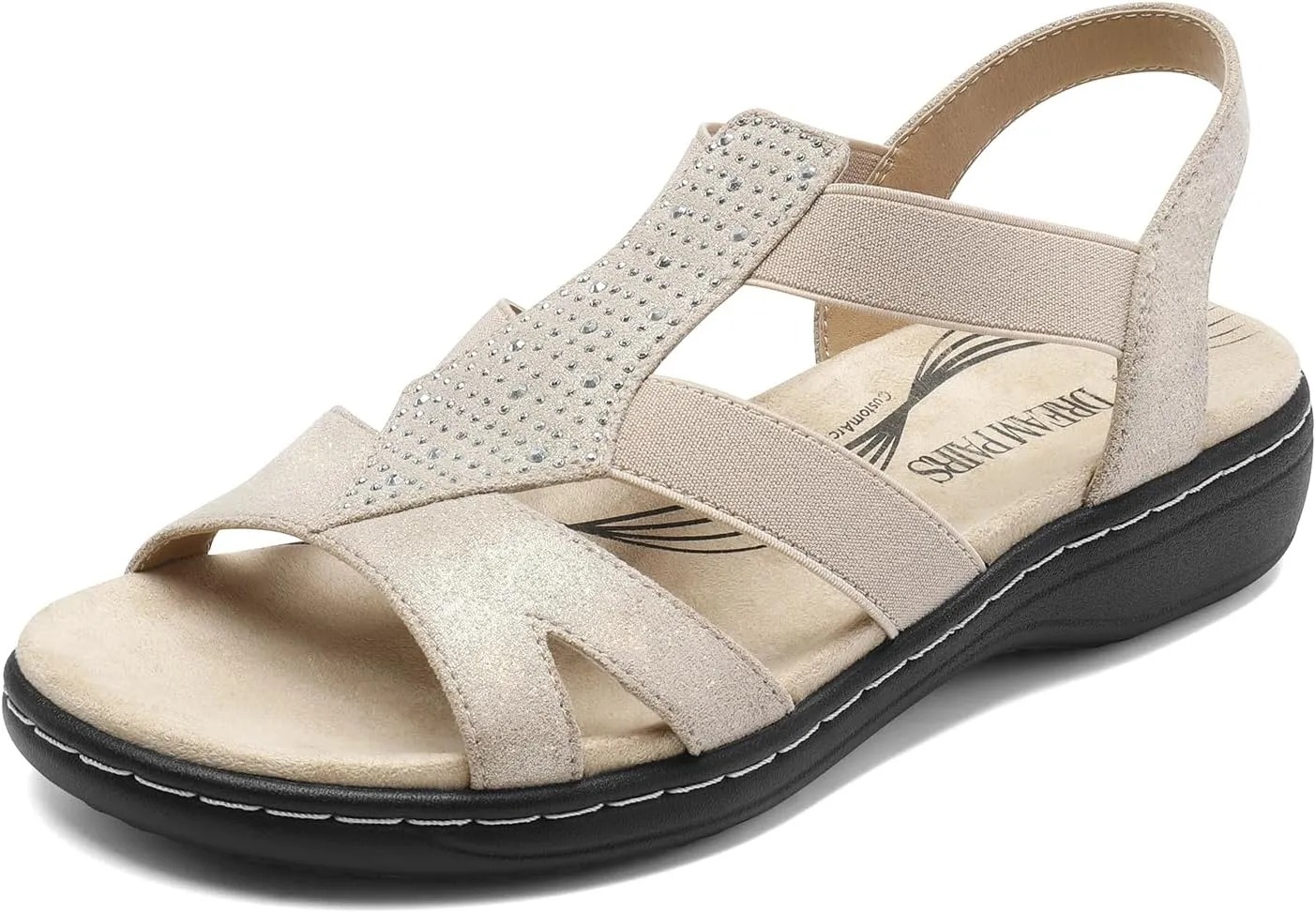 Comfortable Arch Support Dressy Flat Sandals Elastic Open Toe Walking Shoes for Summer DREAM luster instinctive designation PAIRS Women's 