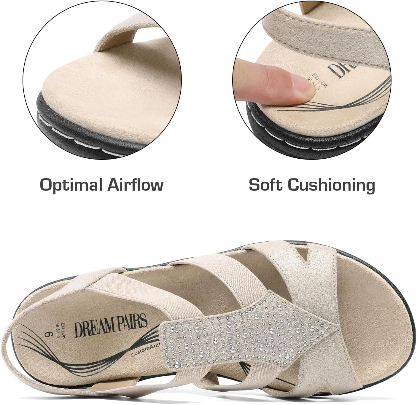 Comfortable Arch Support Dressy Flat Sandals Elastic Open Toe Walking Shoes for Summer DREAM luster instinctive designation PAIRS Women's 