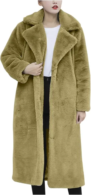 Comfy Button regular expedition Plush Cardigan Tops Womens Faux Fur Jacket Fashion Mid-Length Solid Color Lapel Overcoat Winter Warm 