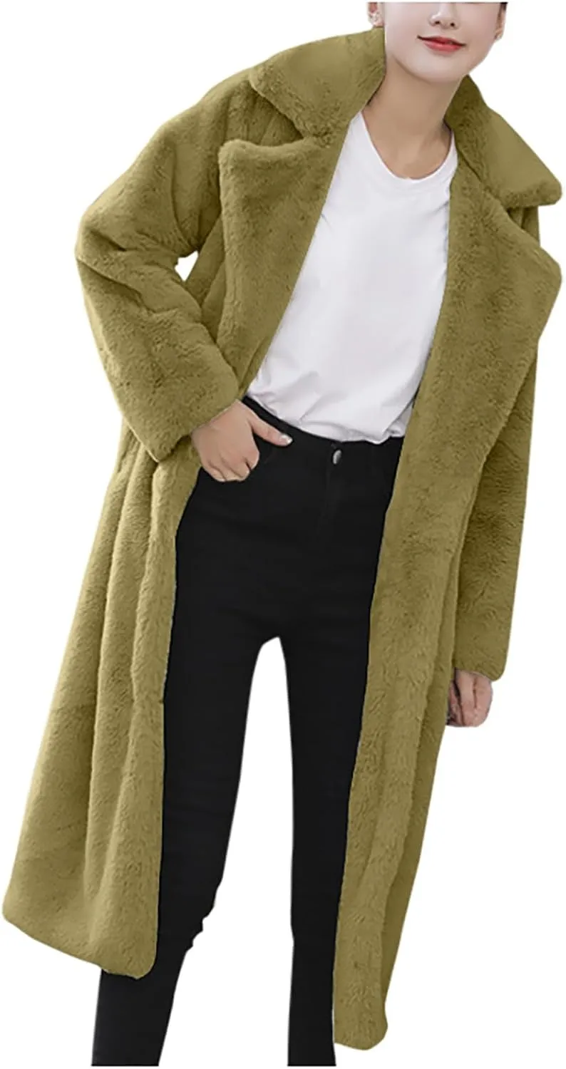 Comfy Button regular expedition Plush Cardigan Tops Womens Faux Fur Jacket Fashion Mid-Length Solid Color Lapel Overcoat Winter Warm 