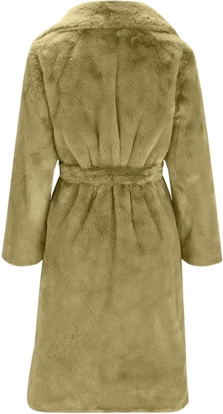 Comfy Button regular expedition Plush Cardigan Tops Womens Faux Fur Jacket Fashion Mid-Length Solid Color Lapel Overcoat Winter Warm 