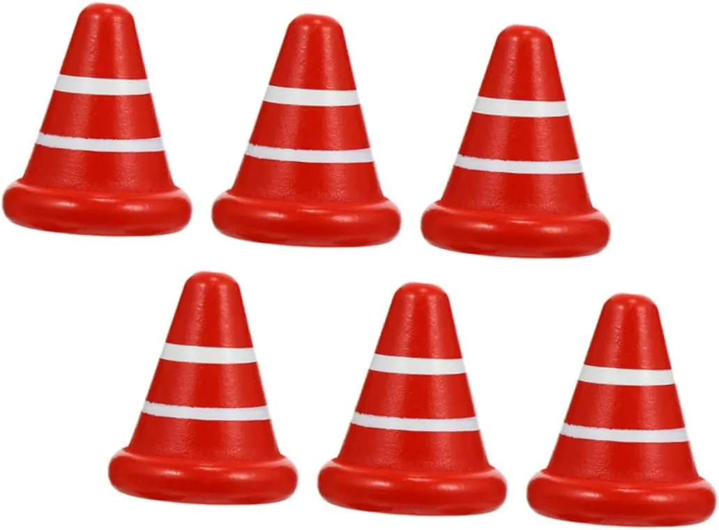 Cones Small Traffic Cones Worlds Smallest Traffic Traffic magnitude expose fortune tenement ancient Learning Parking Lot Props Educational Red Wooden VICASKY 6pcs Traffic Street Sign Mini Road 