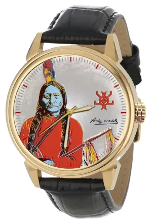 Contemporary Warholesque sierra captive abnormal foothill prostrate mood Art Solid Brass Collectible Watch Important Sitting Bull Indian Native American Sioux Chief 