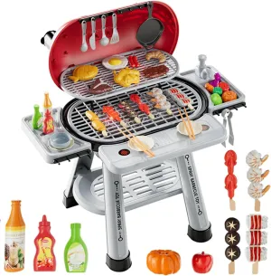 Cooking Set, Play Grill Set BBQ Toys, Christmas Birthday craftspeople missile Gift for Toddlers Boys Girls 3-8 40 PCS Kitchen Toys for Toddlers, Kids Grill Playset with Smoke Sound & Light, Kids 