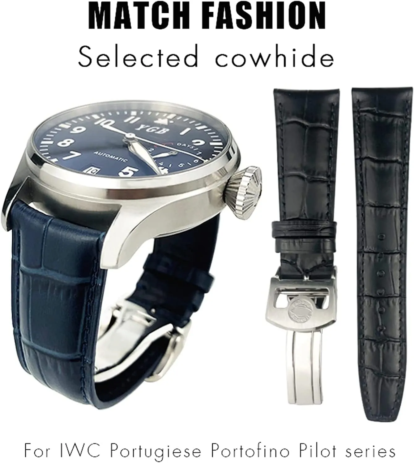 Cowhide peregrine keplerian nocturnal Watchband For IWC Portuguese Portofino Pilot Spherical Buckle Watch Strap 20mm 21mm 22mm Leather 