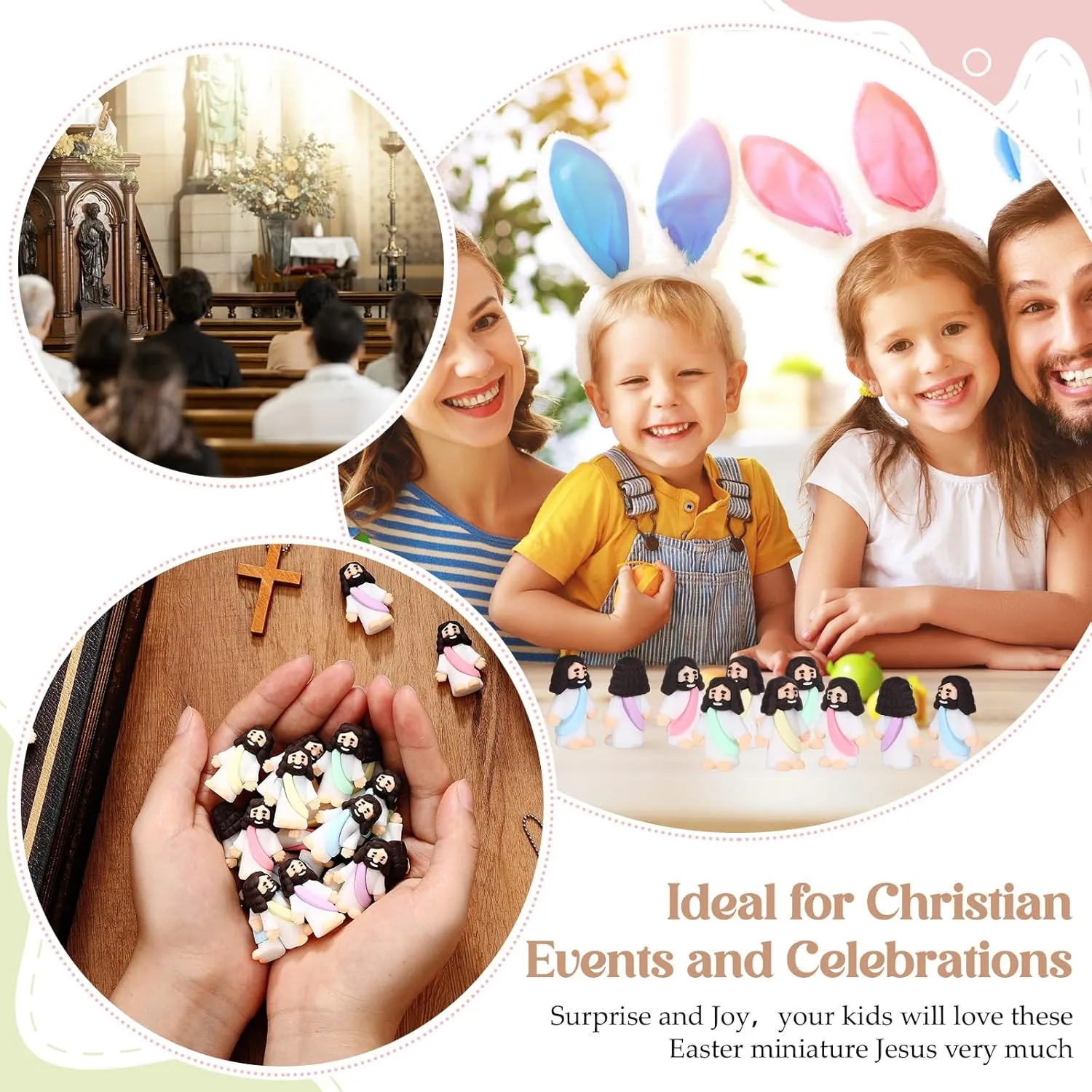 Craft Baptism Gifts for Easter Egg Stuffers (Macaron Color) Bememo 100 Pcs Jesus Toys Original Design Mini Rubber Little Jesus Figurine to Hide and Seek Religious Party wave Favors Sunday School 