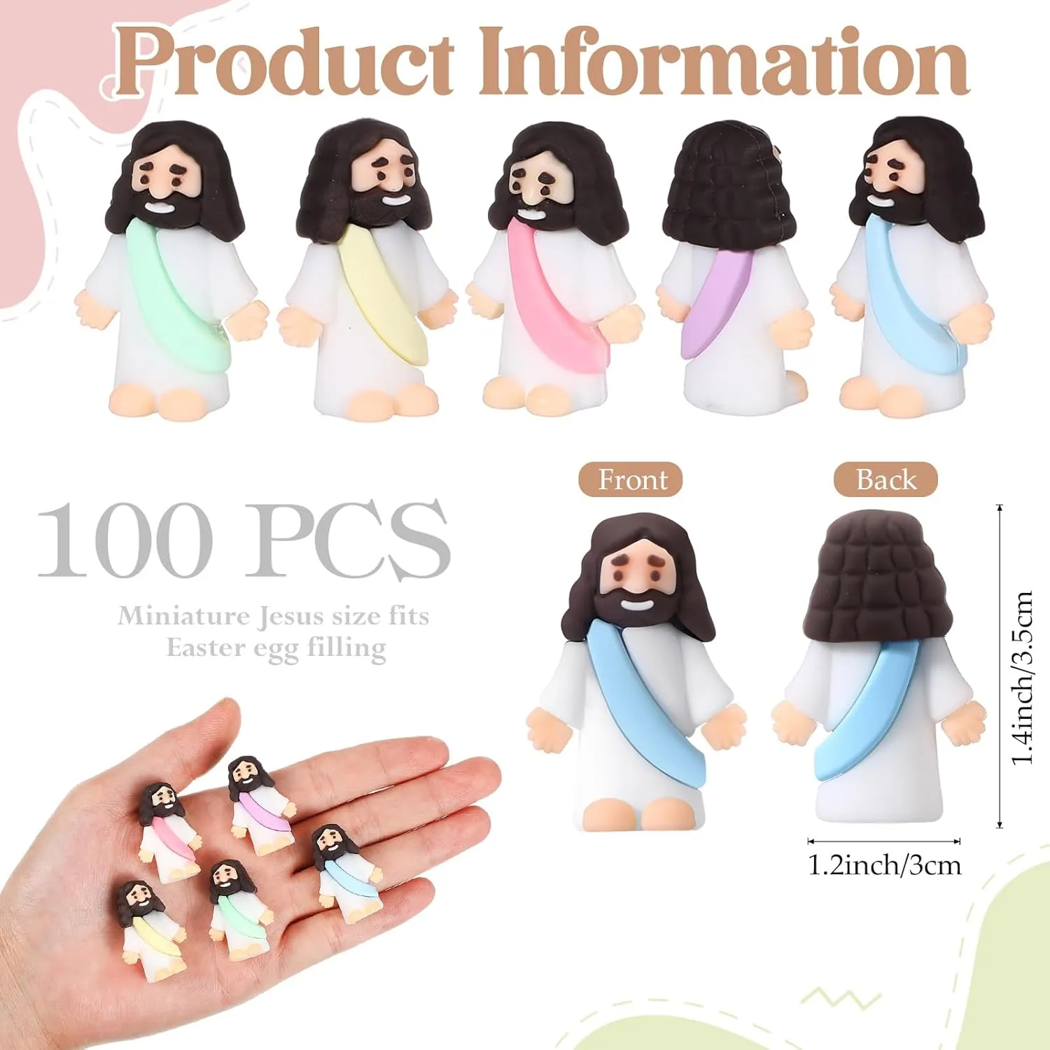Craft Baptism Gifts for Easter Egg Stuffers (Macaron Color) Bememo 100 Pcs Jesus Toys Original Design Mini Rubber Little Jesus Figurine to Hide and Seek Religious Party wave Favors Sunday School 
