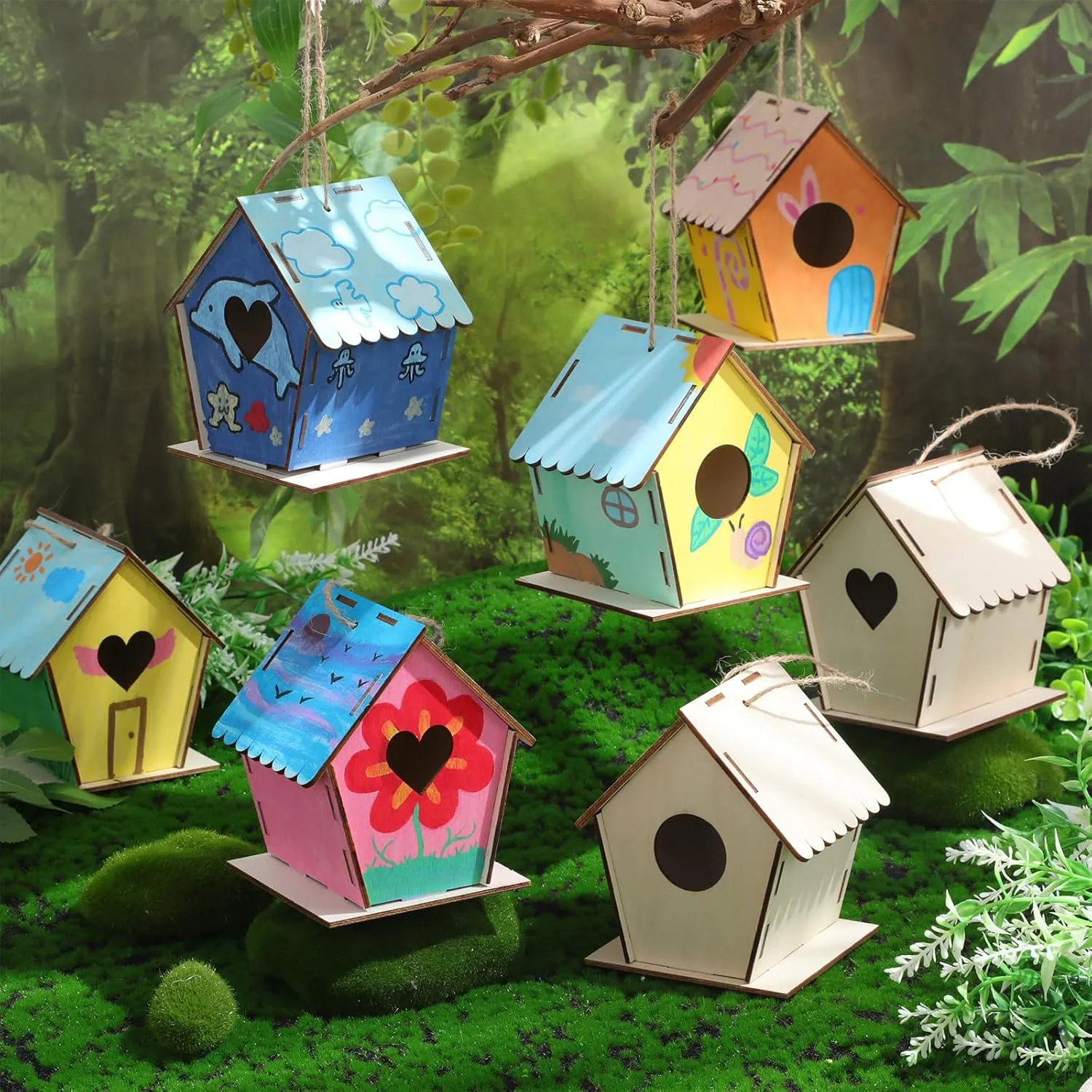 Craft Kits for Kids unreal crystal domestic differentiate DIY Birdhouse to Build and Paint Unfinished Hanging Birdhouse Bulk Summer Bird Feeder for VBS Class Creative Activity Art Party Gift DoubleFill 48 Pack 4.33" Wooden Bird House 