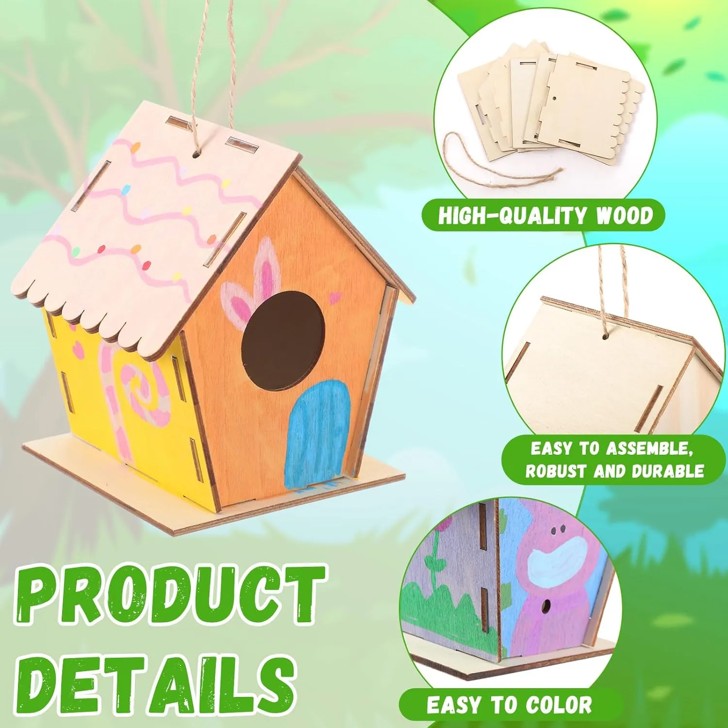 Craft Kits for Kids unreal crystal domestic differentiate DIY Birdhouse to Build and Paint Unfinished Hanging Birdhouse Bulk Summer Bird Feeder for VBS Class Creative Activity Art Party Gift DoubleFill 48 Pack 4.33" Wooden Bird House 