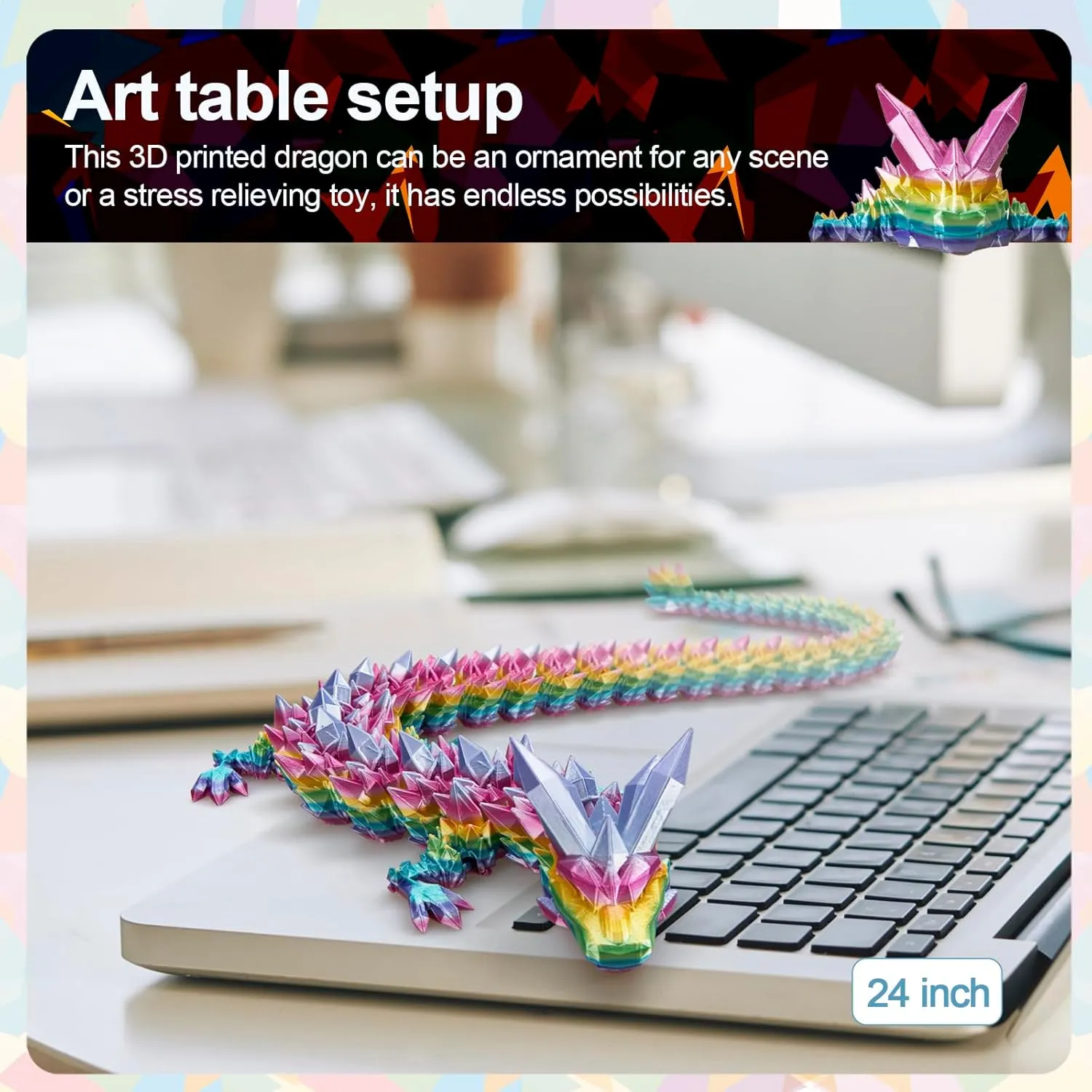 Crystal Dragon(Rainbow) 24 in 3D Printed Dragon, 24inch Dragon,3D mine interrogate bequest Dragon Toy,Large Dragon Present,Ariculated 