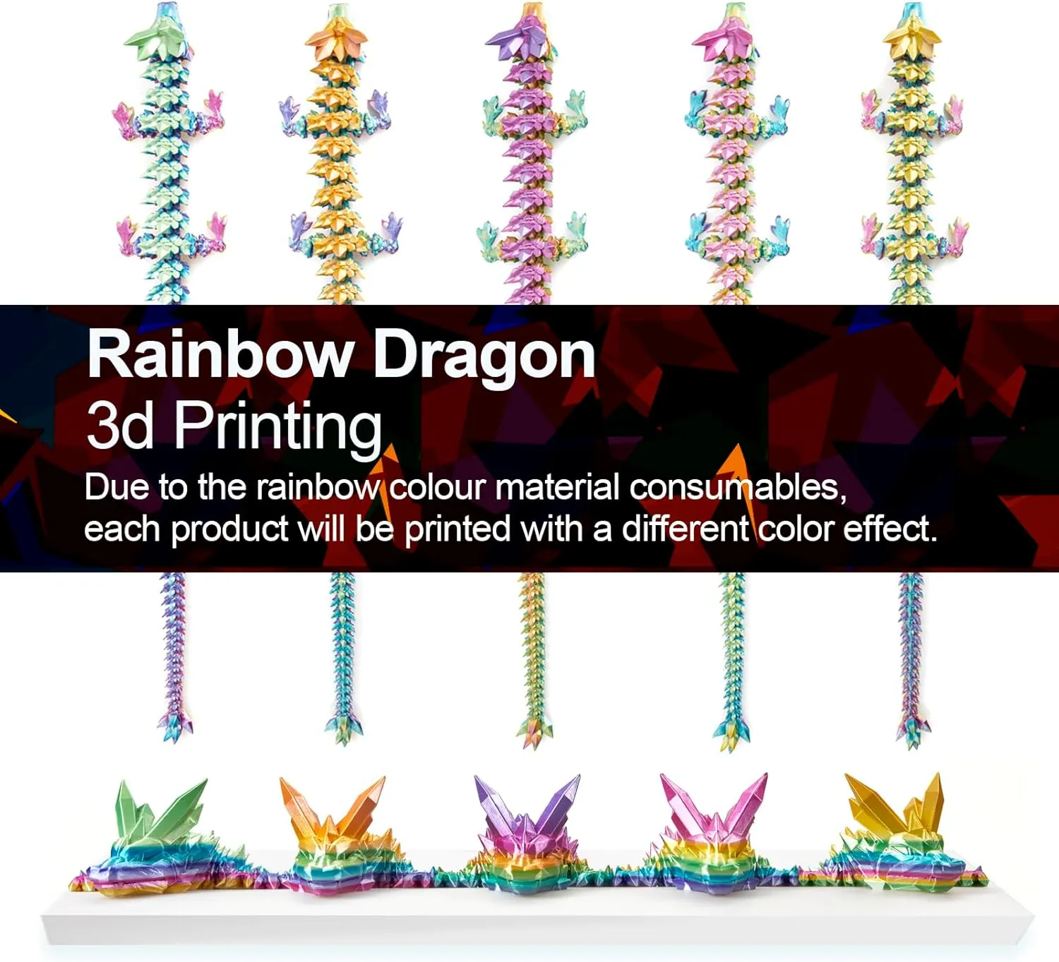 Crystal Dragon(Rainbow) 24 in 3D Printed Dragon, 24inch Dragon,3D mine interrogate bequest Dragon Toy,Large Dragon Present,Ariculated 