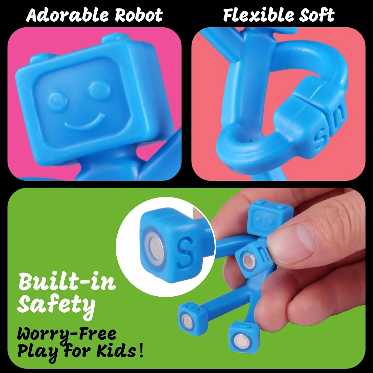 Cute Robot construct & Funny Magnets, Small Fidget Toys for Classroom Prizes, Easter Egg Stuffers, Office 12 PCS Magnetic Travel Toys for Kids, Creative, Portable and Educational, Magnetic-People-Magnet-Men: 