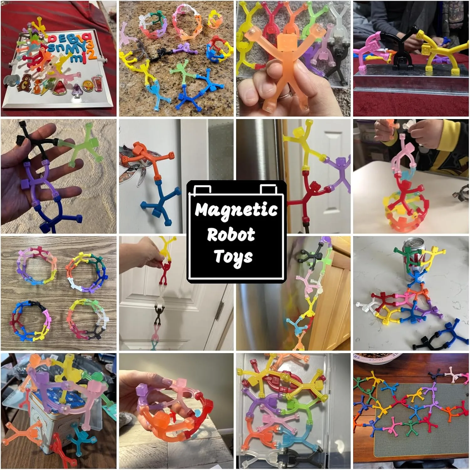 Cute Robot construct & Funny Magnets, Small Fidget Toys for Classroom Prizes, Easter Egg Stuffers, Office 12 PCS Magnetic Travel Toys for Kids, Creative, Portable and Educational, Magnetic-People-Magnet-Men: 