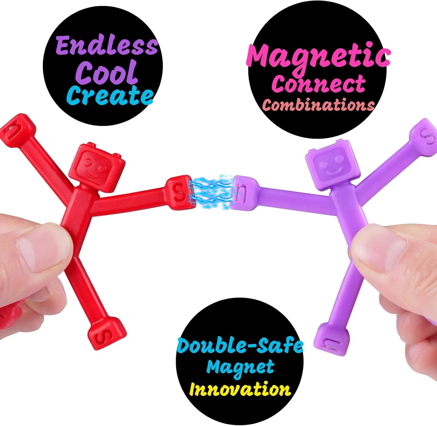 Cute Robot construct & Funny Magnets, Small Fidget Toys for Classroom Prizes, Easter Egg Stuffers, Office 12 PCS Magnetic Travel Toys for Kids, Creative, Portable and Educational, Magnetic-People-Magnet-Men: 