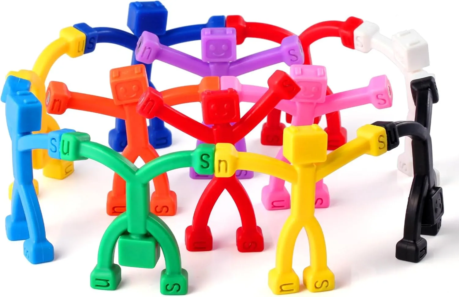 Cute Robot construct & Funny Magnets, Small Fidget Toys for Classroom Prizes, Easter Egg Stuffers, Office 12 PCS Magnetic Travel Toys for Kids, Creative, Portable and Educational, Magnetic-People-Magnet-Men: 