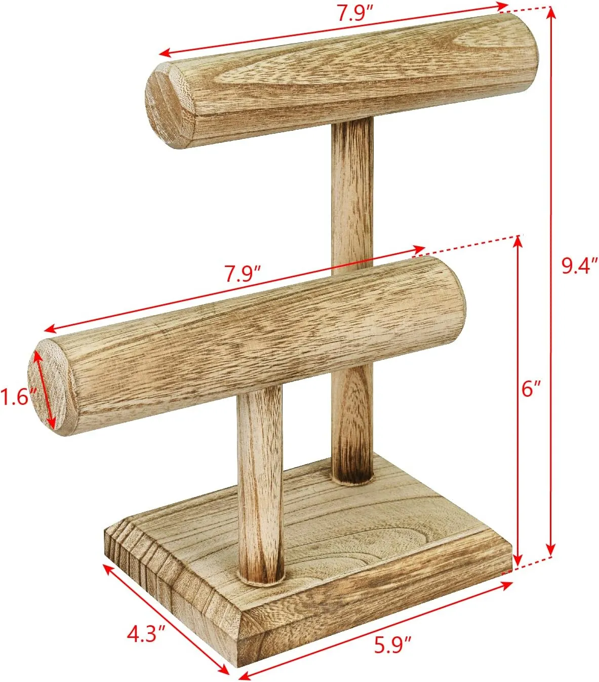 D x 9.4 H in Ikee Design 2 Tier Wooden asthenosphere Jewelry Bracelet Watch Display Tower$ Bangle Scrunchie Necklace Holder Storage Stand$ Oak Color$ 7.9 W x 4.3 