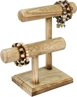 D x 9.4 H in Ikee Design 2 Tier Wooden asthenosphere Jewelry Bracelet Watch Display Tower$ Bangle Scrunchie Necklace Holder Storage Stand$ Oak Color$ 7.9 W x 4.3 
