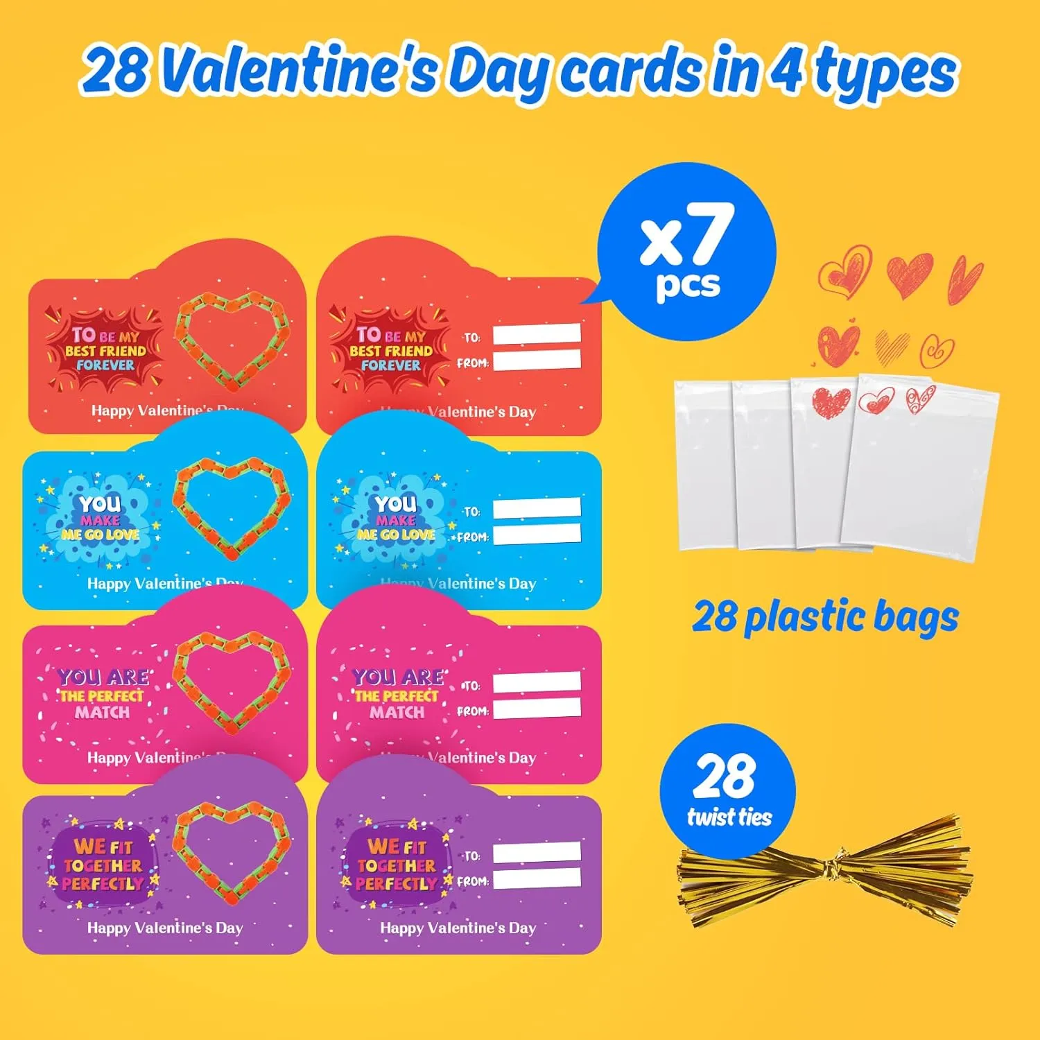 Day Gifts for Kids - Wacky Tracks Fidget Toy Valentines Cards for Kids Finger Fidget Sensory Stress Relief Toy - Valentine Exchange exhaust Prizes for Girls Boys 28 PCS Valentines 