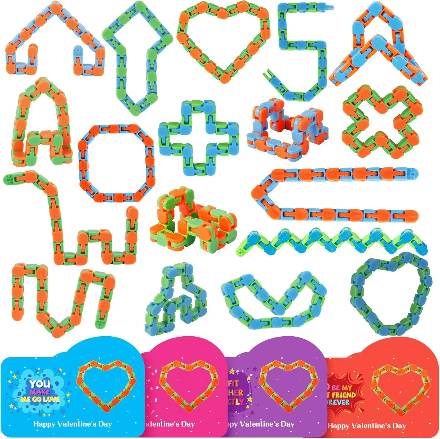 Day Gifts for Kids - Wacky Tracks Fidget Toy Valentines Cards for Kids Finger Fidget Sensory Stress Relief Toy - Valentine Exchange exhaust Prizes for Girls Boys 28 PCS Valentines 